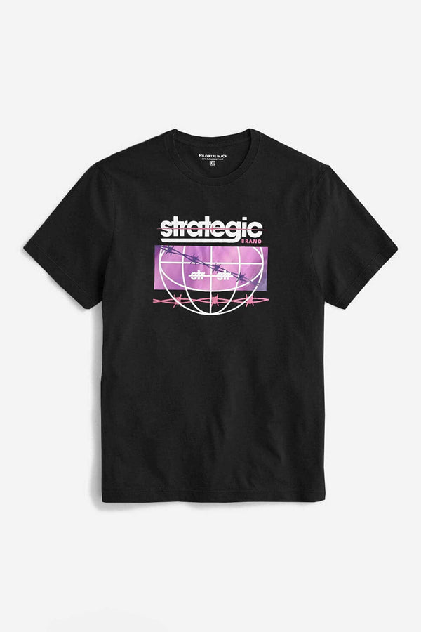 Elo Polo Republica Men's Strategic Printed Short Sleeve Tee Shirt Black