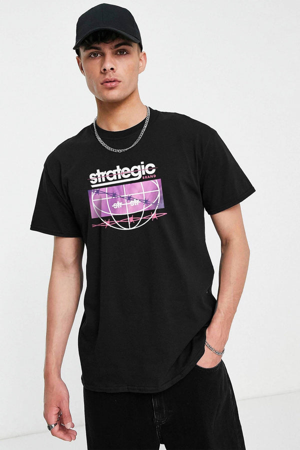 elo Polo Republica Men's Strategic Printed Short Sleeve Tee Shirt Black