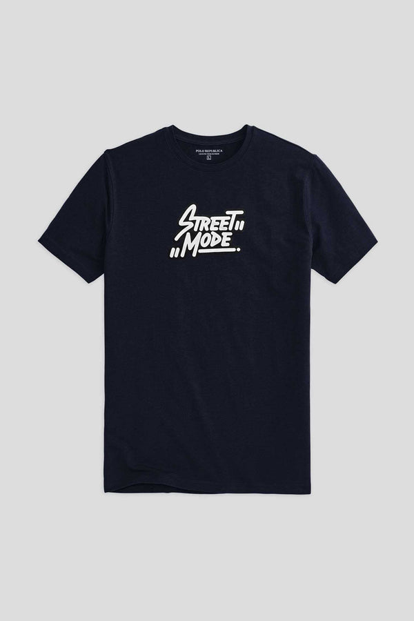 Elo Polo Republica Men's Street Mode Printed Crew Neck Tee Shirt Navy
