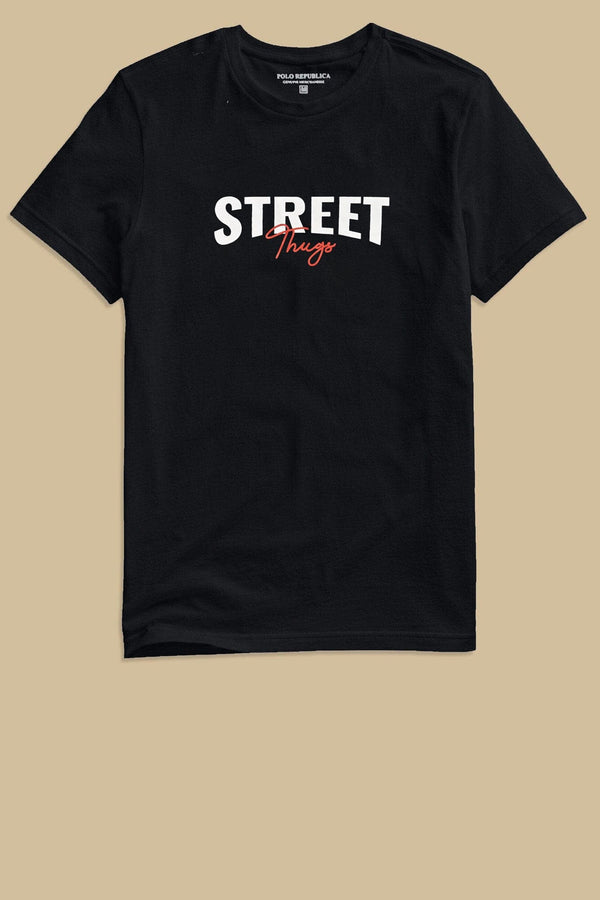 Elo Polo Republica Men's Street Printed Crew Neck Tee Shirt Black