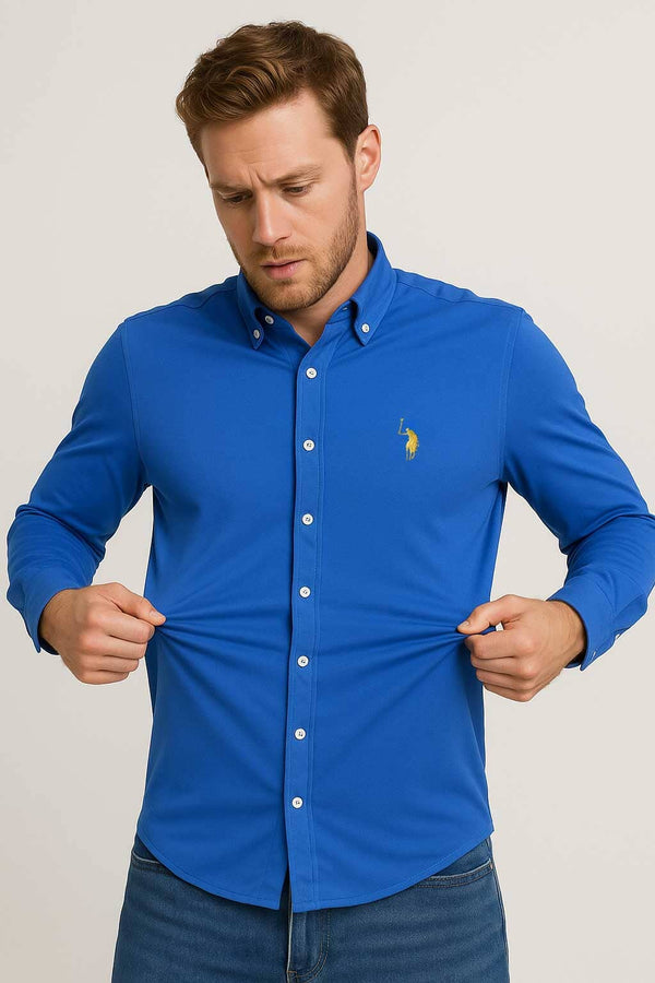 Elo Polo Republica Men's Stretchable Signature Pony Casual Shirt Blue