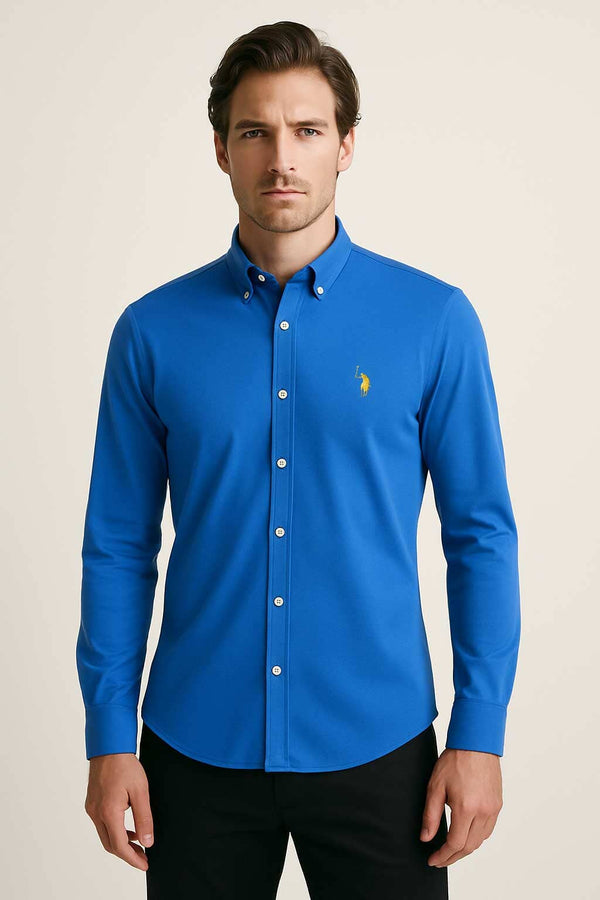 Elo Polo Republica Men's Stretchable Signature Pony Casual Shirt Blue