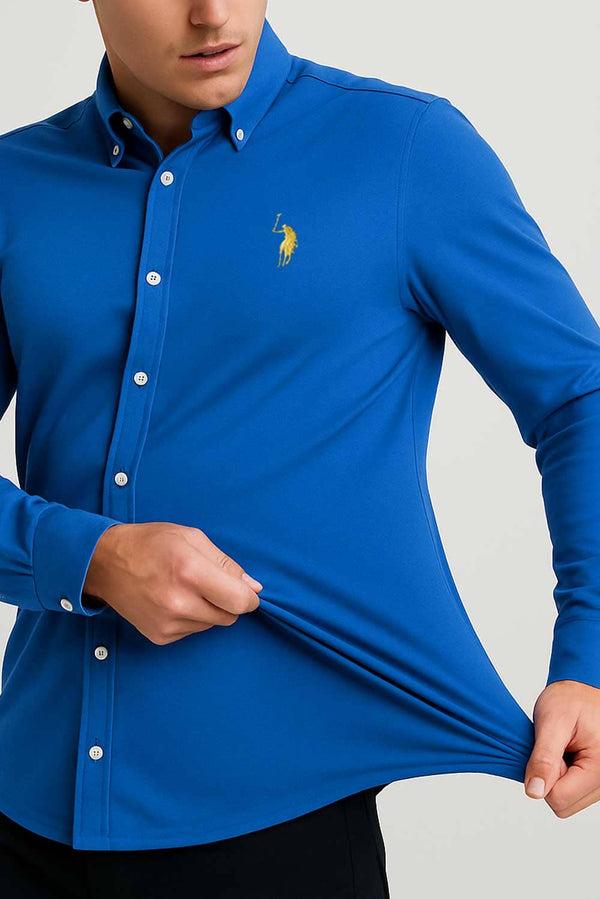 elo Polo Republica Men's Stretchable Signature Pony Casual Shirt Blue