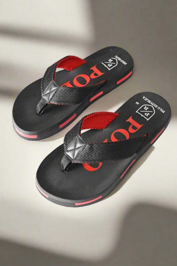 Elo Polo Republica Men's Strider Ultra-Light Soft Flip Flops Slippers Black & Red