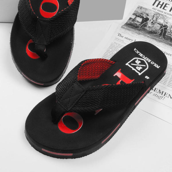 Elo Polo Republica Men's Strider Ultra-Light Soft Flip Flops Slippers Black & Red