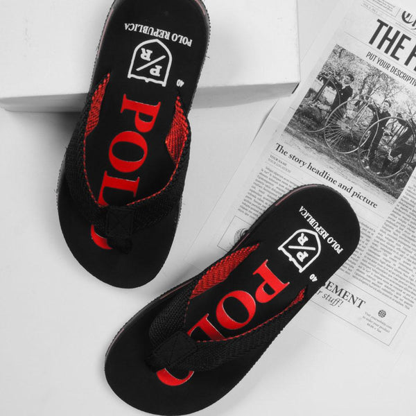 Elo Polo Republica Men's Strider Ultra-Light Soft Flip Flops Slippers Black & Red