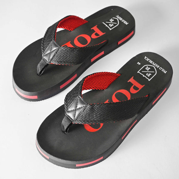 elo Polo Republica Men's Strider Ultra-Light Soft Flip Flops Slippers Black & Red