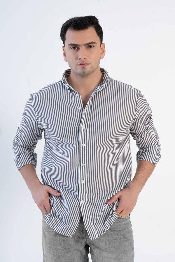 elo Polo Republica Men's Striped Button Down Casual Shirt White & Graphite