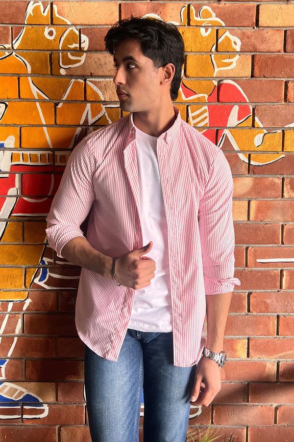 Elo Polo Republica Men's Striped Button-Down Shirt Pink & White