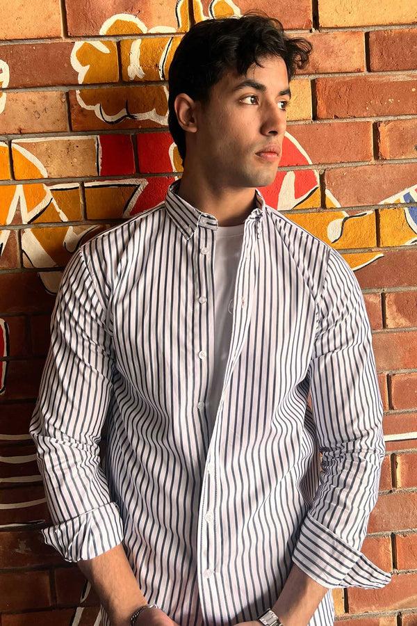 Elo Polo Republica Men's Striped Casual Shirt White & Navy