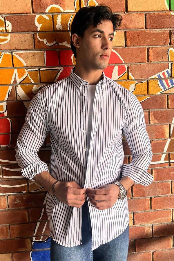 elo Polo Republica Men's Striped Casual Shirt White & Navy