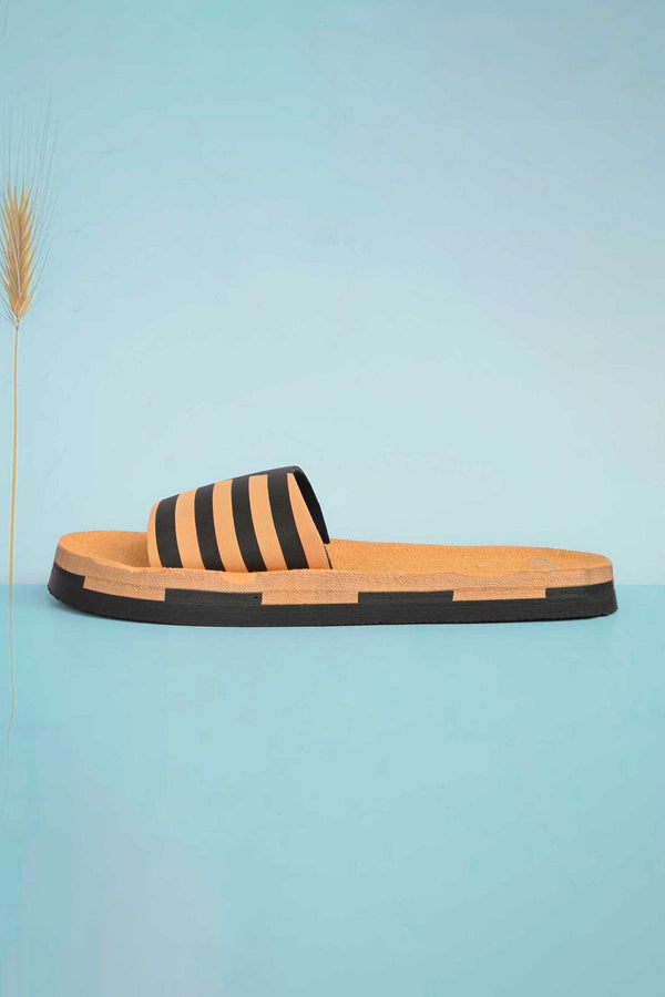Elo Polo Republica Men's Striped Design Soft Slides Mustard