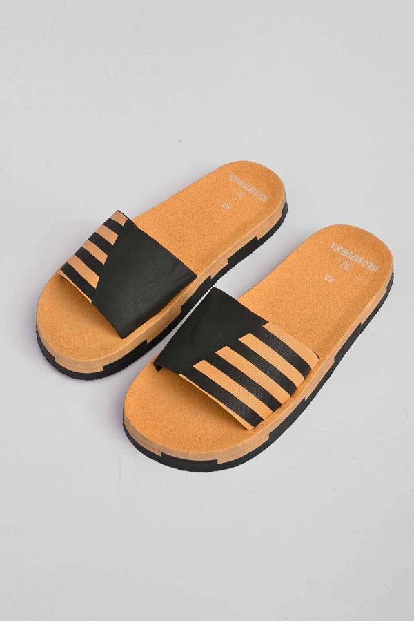 elo Polo Republica Men's Striped Design Soft Slides Mustard