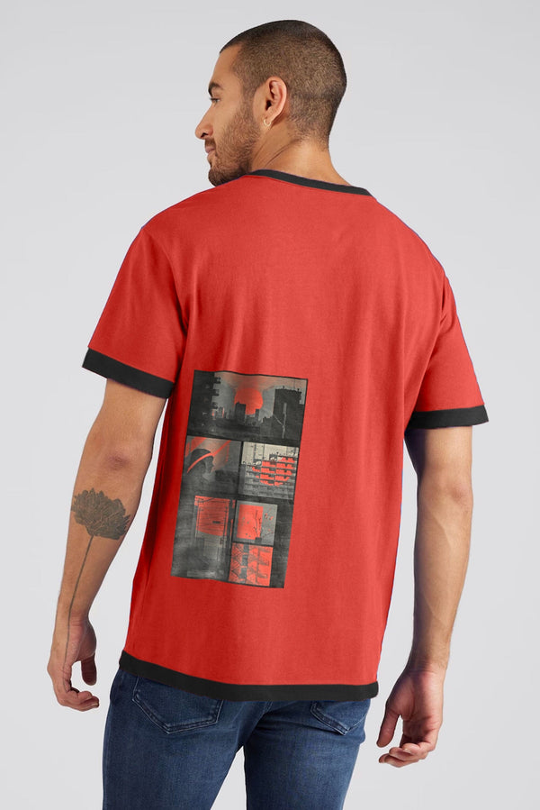 Elo Polo Republica Men's Sun Set Printed Crew Neck Tee Shirt Red