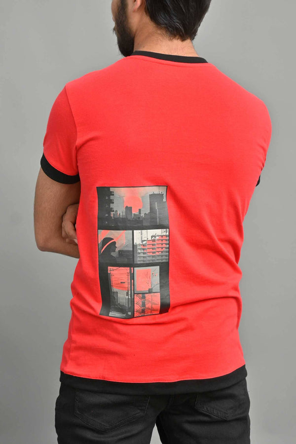 Elo Polo Republica Men's Sun Set Printed Crew Neck Tee Shirt Red