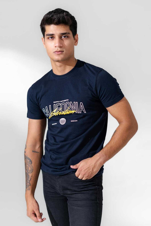 Elo Polo Republica Men's Supply Authentic California Printed Crew Neck Tee Shirt Navy