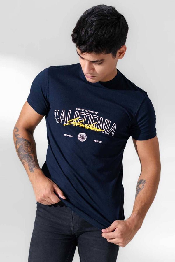 elo Polo Republica Men's Supply Authentic California Printed Crew Neck Tee Shirt Navy