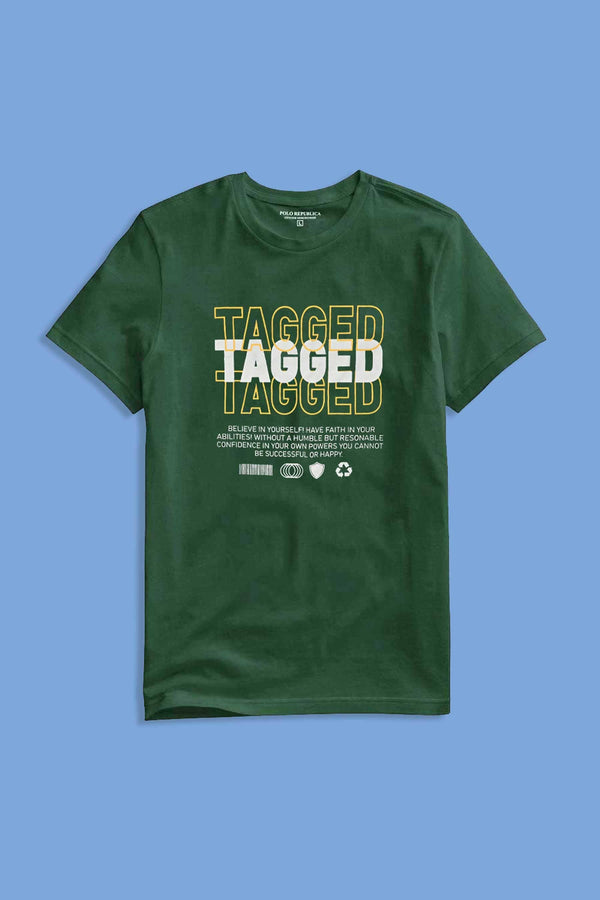 Elo Polo Republica Men's Tagged Printed Crew Neck Tee Shirt Bottle Green