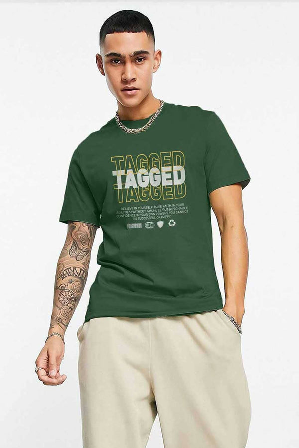 elo Polo Republica Men's Tagged Printed Crew Neck Tee Shirt Bottle Green