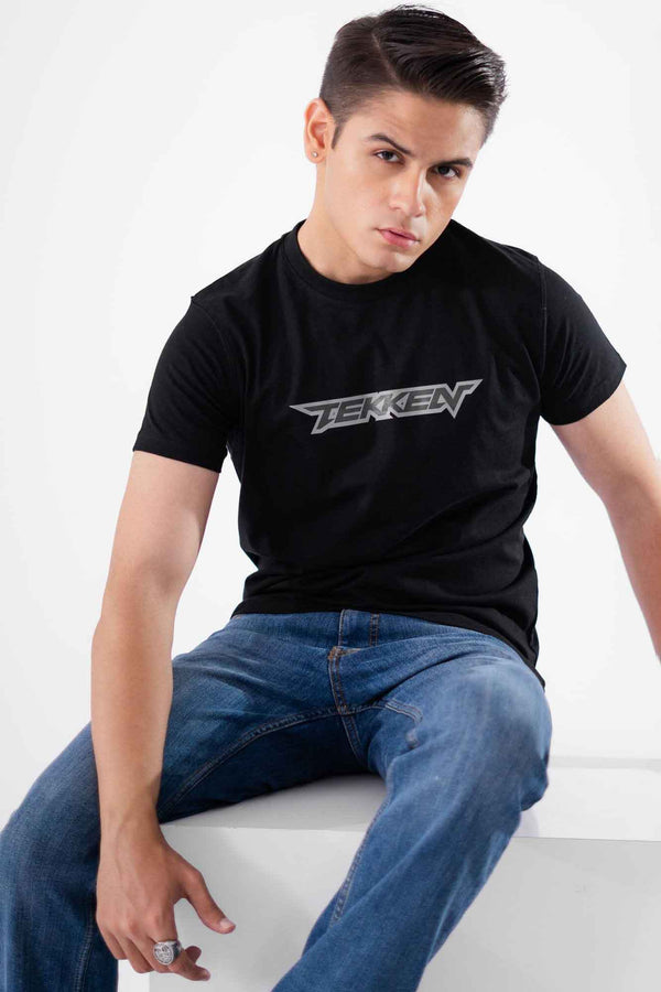 Elo Polo Republica Men's Tekken Printed Crew Neck Tee Shirt Black