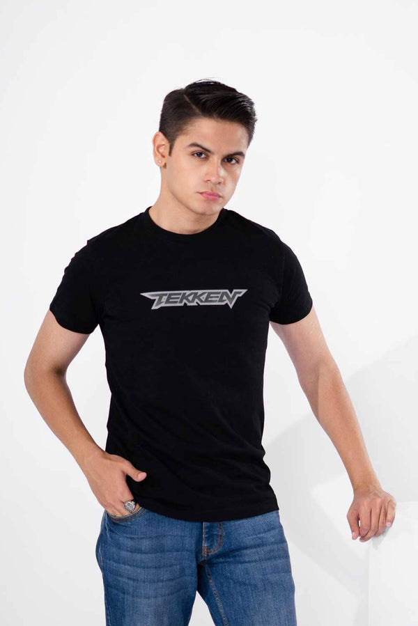 elo Polo Republica Men's Tekken Printed Crew Neck Tee Shirt Black