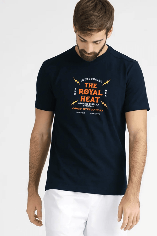Elo Polo Republica Men's The Royal Heat Printed Crew Neck Tee Shirt Navy