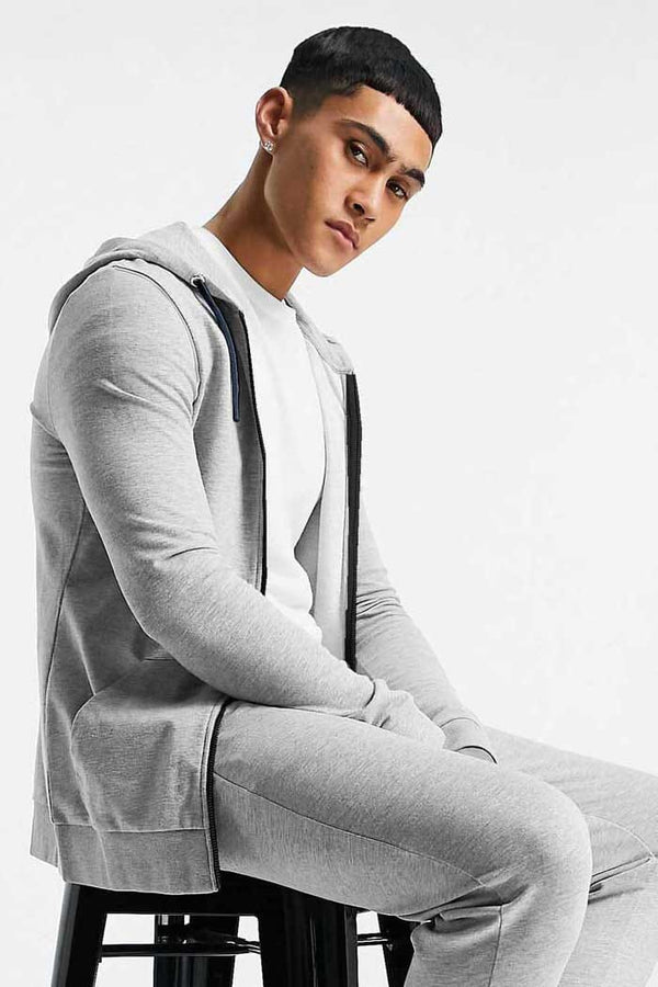 Elo Polo Republica Men's Thermal Moose Printed Zipper Hoodie Heather Grey