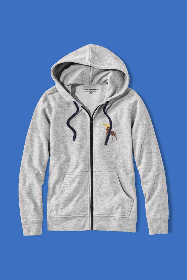 Elo Polo Republica Men's Thermal Moose Printed Zipper Hoodie Heather Grey