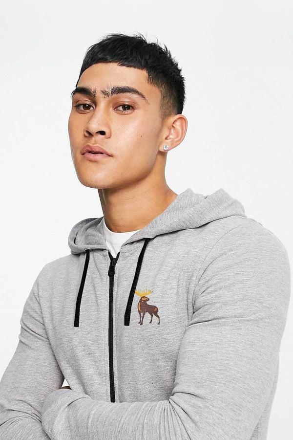 elo Polo Republica Men's Thermal Moose Printed Zipper Hoodie Heather Grey