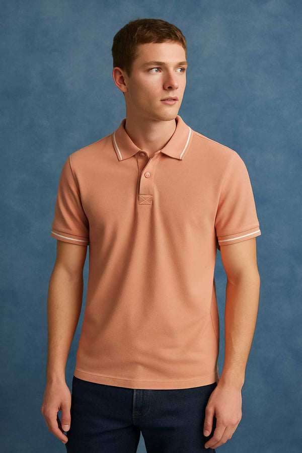 elo Polo Republica Men's Tipped Polo Shirt Powder Pink