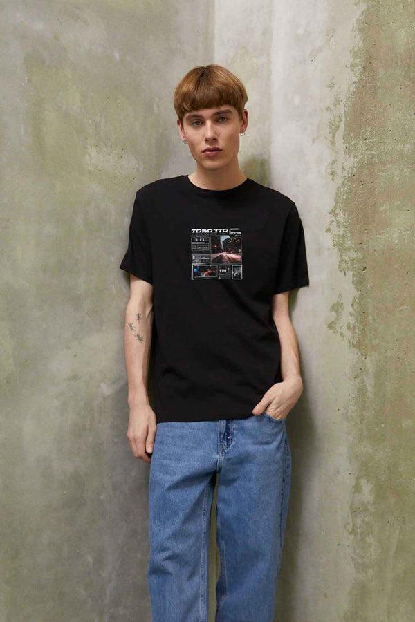 Elo Polo Republica Men's Toronto Printed Crew Neck Tee Shirt Black
