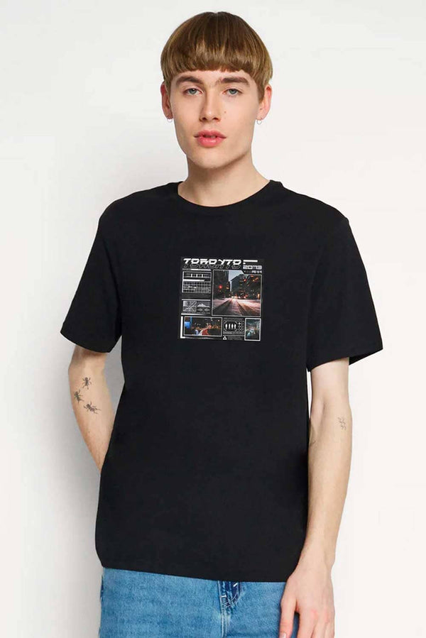 elo Polo Republica Men's Toronto Printed Crew Neck Tee Shirt Black