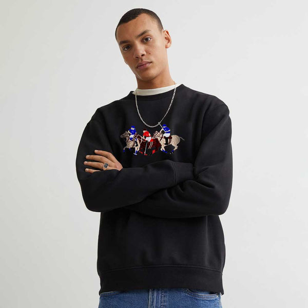 Elo Polo Republica Men's Triple Horse Embroidered Fleece Sweat Shirt White