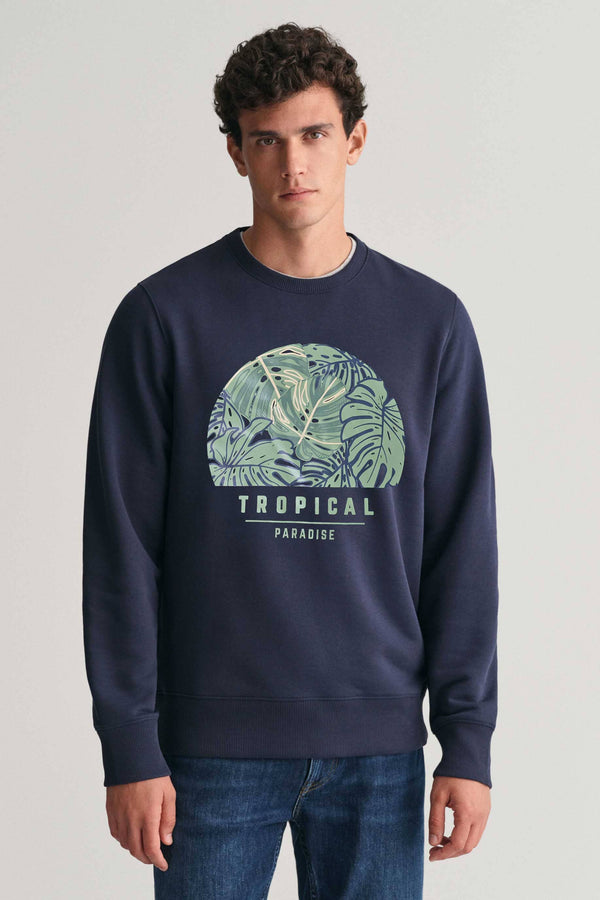 Elo Polo Republica Men's Tropical Paradise Printed Fleece Sweat Shirt Navy