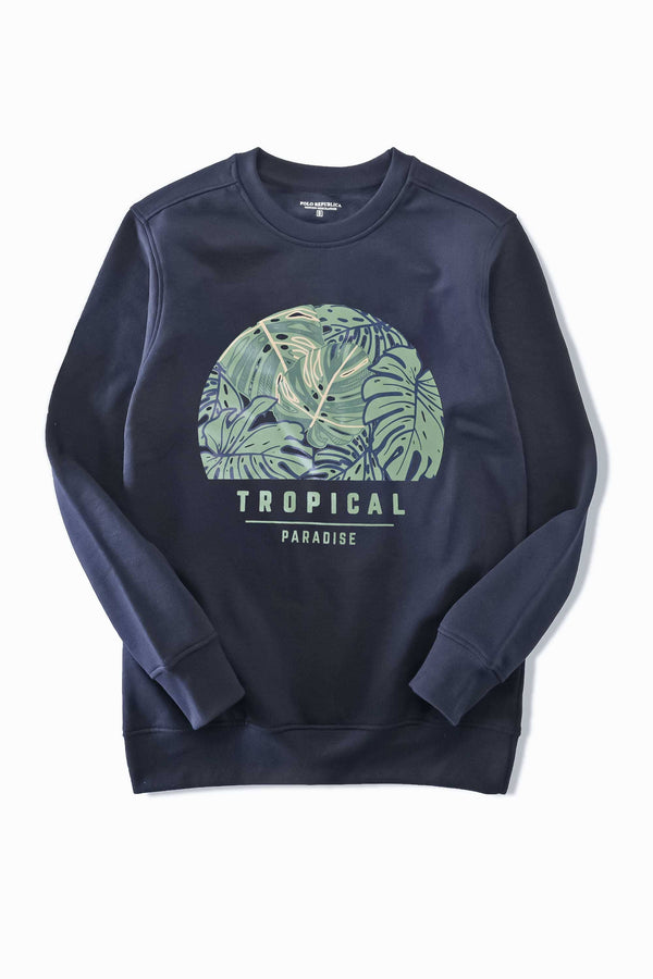 Elo Polo Republica Men's Tropical Paradise Printed Fleece Sweat Shirt Navy