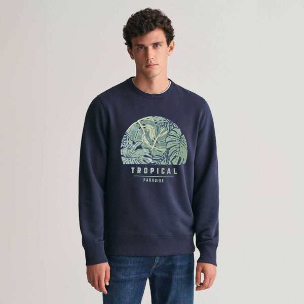 elo Polo Republica Men's Tropical Paradise Printed Fleece Sweat Shirt Navy