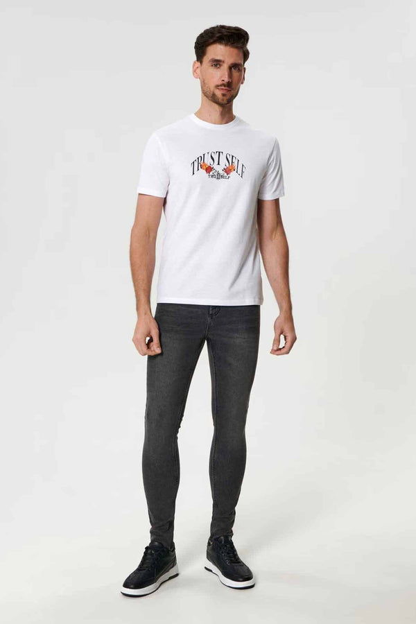 Elo Polo Republica Men's Trust Self Printed Crew Neck Tee Shirt White