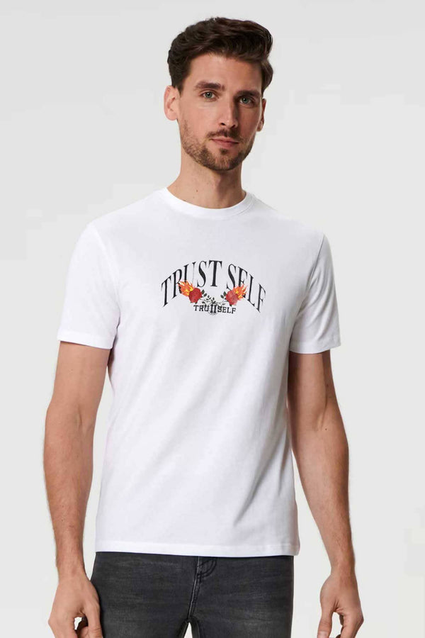 elo Polo Republica Men's Trust Self Printed Crew Neck Tee Shirt White