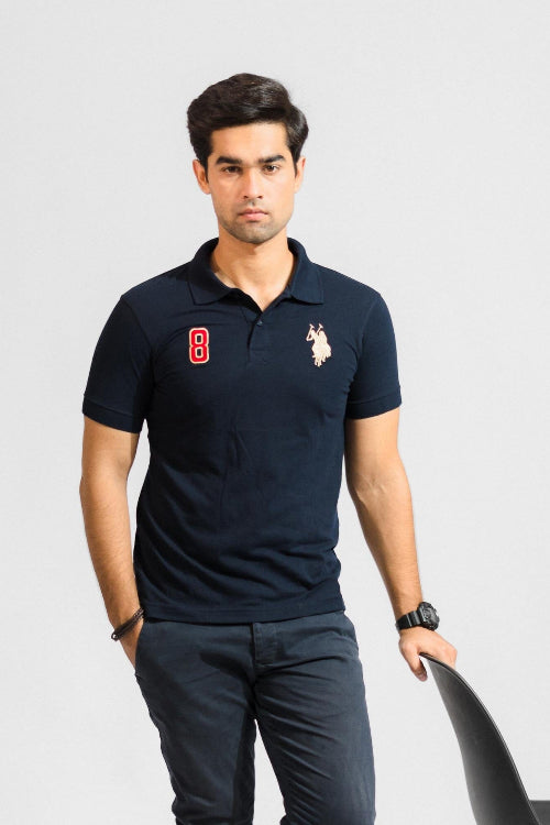 Elo Polo Republica Men's Twin Pony & 8 Embroidered Short Sleeve Polo Shirt Navy