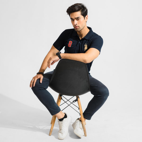 Elo Polo Republica Men's Twin Pony & 8 Embroidered Short Sleeve Polo Shirt Navy