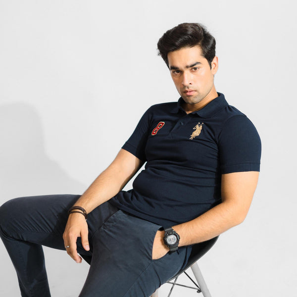elo Polo Republica Men's Twin Pony & 8 Embroidered Short Sleeve Polo Shirt Navy