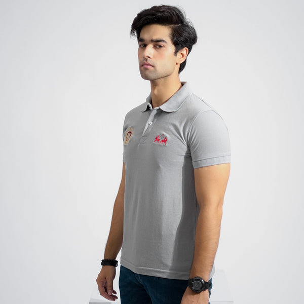 Elo Polo Republica Men's Two Pony Crest & Polo Embroidered Short Sleeve Polo Shirt Grey