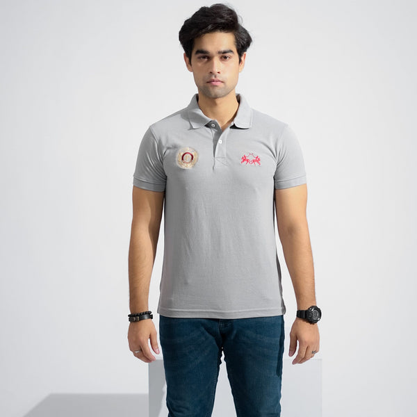 Elo Polo Republica Men's Two Pony Crest & Polo Embroidered Short Sleeve Polo Shirt Grey