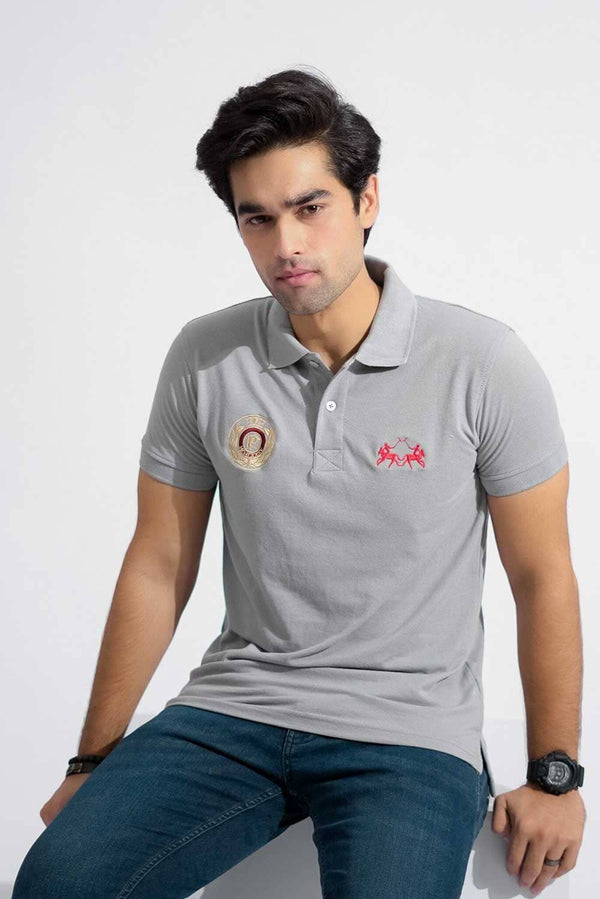 elo Polo Republica Men's Two Pony Crest & Polo Embroidered Short Sleeve Polo Shirt Grey