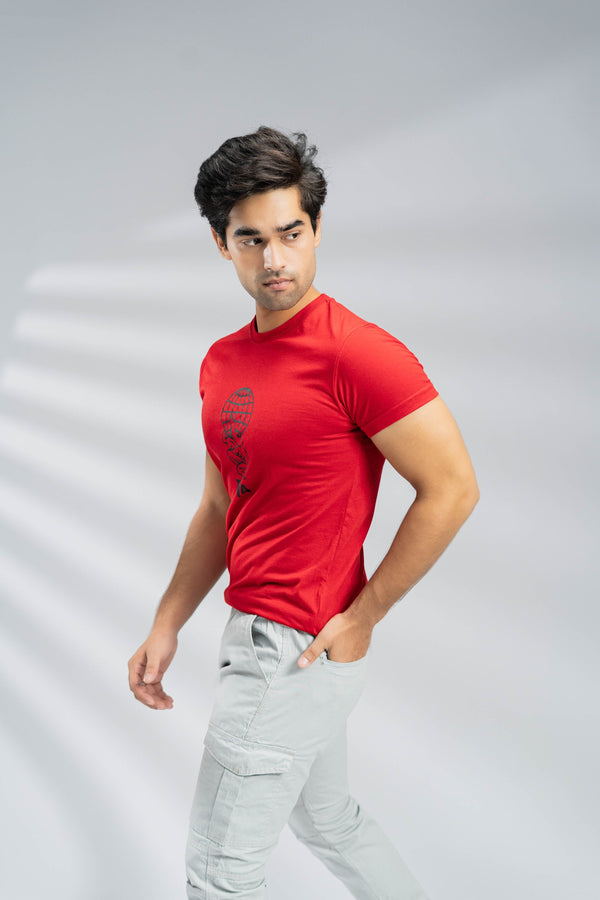 Elo Polo Republica Men's TYPA Printed Crew Neck Tee Shirt Red