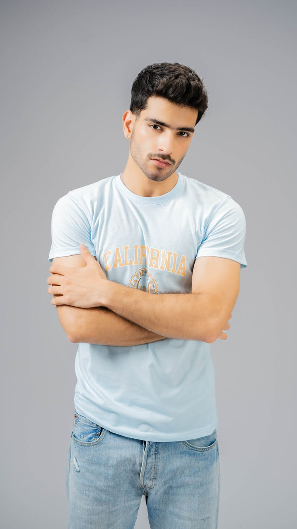 Elo Polo Republica Men's United 1850 Printed Crew Neck Tee Shirt Light Sky