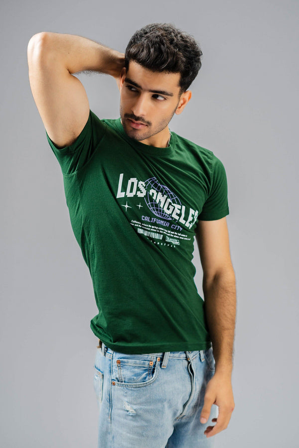 Elo Polo Republica Men's Urban Style Printed Crew Neck Tee Shirt Bottle Green
