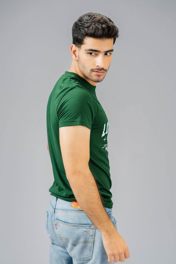 Elo Polo Republica Men's Urban Style Printed Crew Neck Tee Shirt Bottle Green