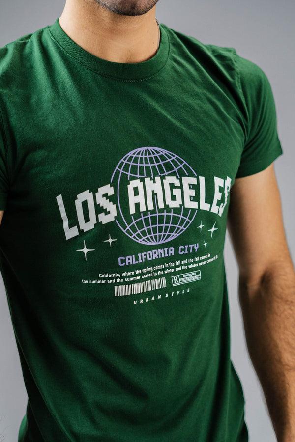 Elo Polo Republica Men's Urban Style Printed Crew Neck Tee Shirt Bottle Green