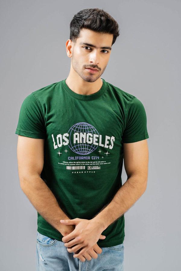 elo Polo Republica Men's Urban Style Printed Crew Neck Tee Shirt Bottle Green